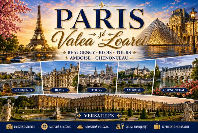 CIRCUIT PARIS si Valea Loarei(avion) Plecari:10.07/14.08 /18.09. 2026