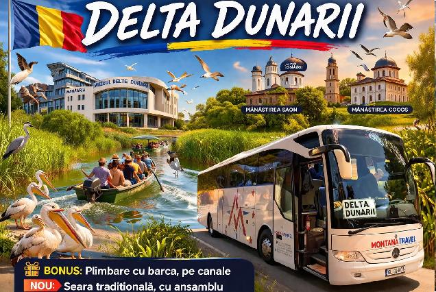 DELTA DUNARII (3zile,demipensiune) BONUS:Plimbare cu barca, pe canale NOU:Seara traditionala,cu ansamblu Plecari din Galati/Braila: 01mai,31iulie, 04 si 26septembrie 2026