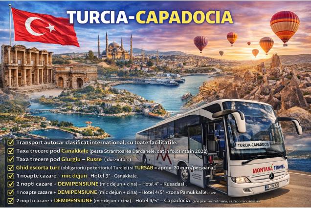 CIRCUIT TURCIA-CAPADOCIA (9zile) Plecare din Galati/Braila: 16 oct. 2026