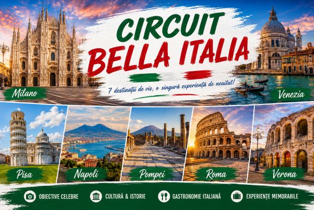 CIRCUIT BELLA ITALIA (avion)  Plecari:12.06/12.07/24,07/09.08/ 14.08/16.10.2026